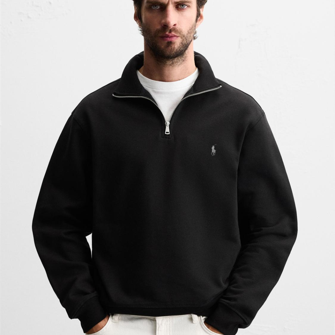 R&amp;L™ BASIC QUARTER-ZIP CZARNY
