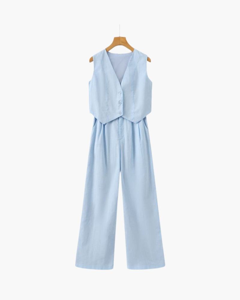 Elegancka Dama - Lniany komplet dwuczęściowy